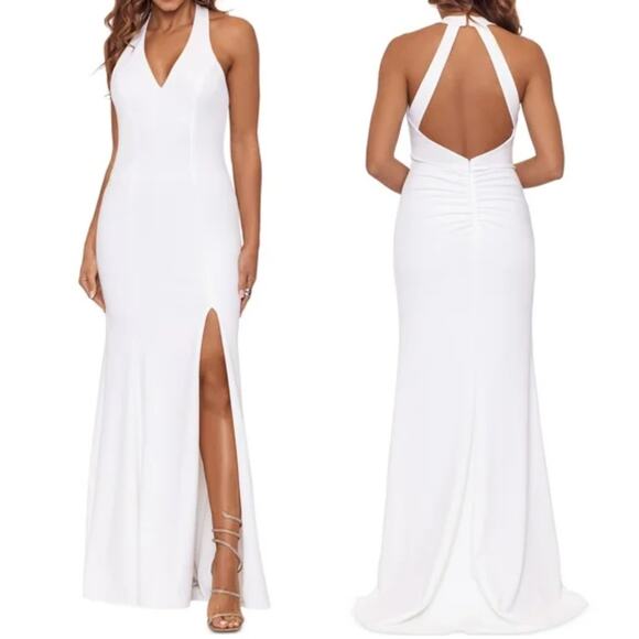 XSCAPE 6 S White Cutout Backless High Slit Sleeveless Formal Maxi Dress NWT B53 - Picture 1 of 11